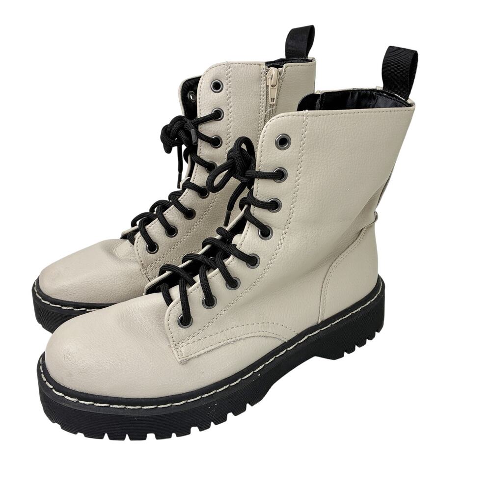 Sincerely Jules Harley Cream Black Combat Boots Womens 7.5